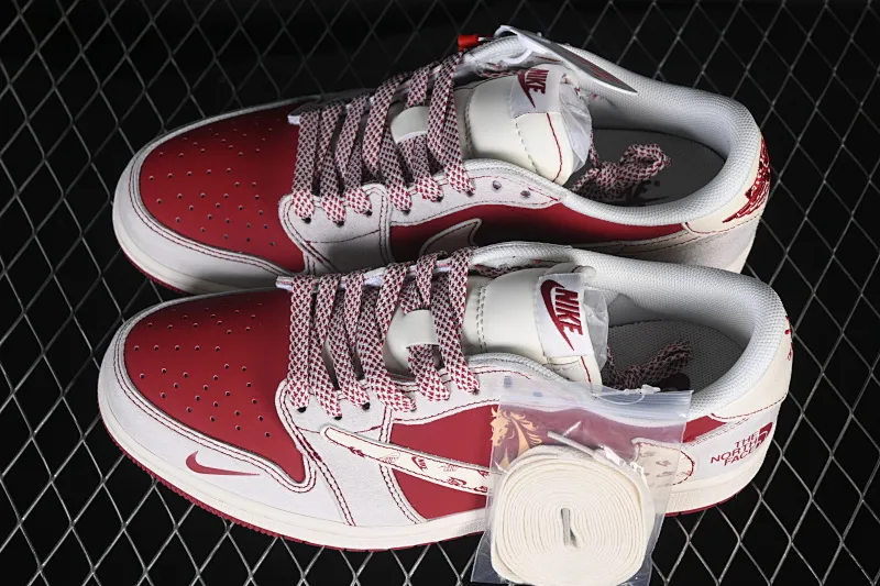 All categories Air Jordan Jordan series basketball shoes Air Jordan 1 Low High-end customized low-top sneakers Air Jordan 1 Low AJ1 Joe 1 Year of the Horse limited edition wine red and white contrast low-top retro basketball shoes JP2026-120